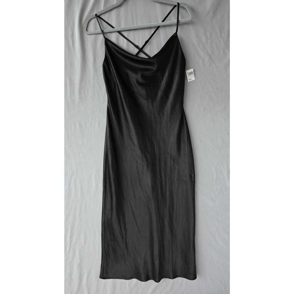 Timing Dress Womens Small Black Satin Cowl Neck Slip Bodycon Strappy Party